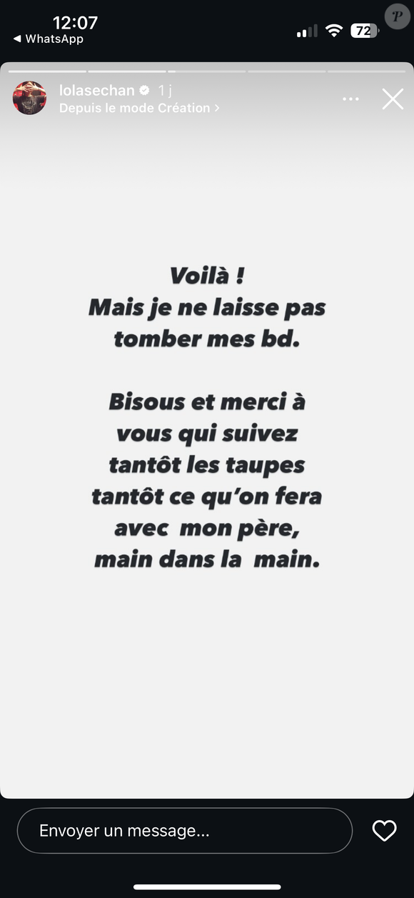 Lolita Séchan a publié des stories sur son compte Instagram à propos de son rôle dans la carrière de son père Renaud.