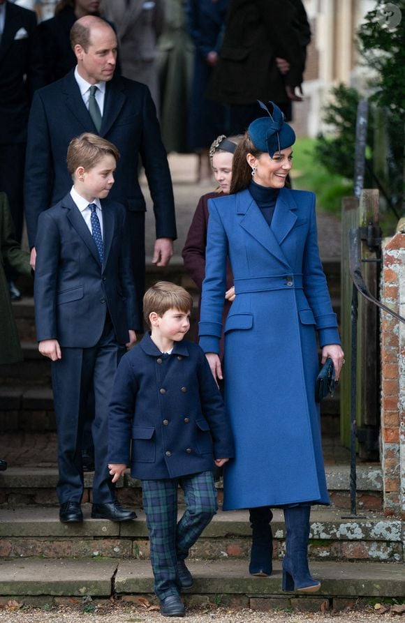 (de gauche à droite) Le prince de Galles, le prince George, le prince Louis, Mia Tindall et la princesse de Galles après avoir assisté au service religieux du matin de Noël à l'église St Mary Magdalene à Sandringham, Norfolk, Royaume-Uni, le 25 décembre 2023. Photo by Joe Giddens/PA Wire/ABACAPRESS.COM