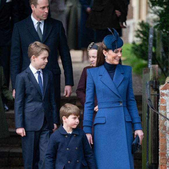 (de gauche à droite) Le prince de Galles, le prince George, le prince Louis, Mia Tindall et la princesse de Galles après avoir assisté au service religieux du matin de Noël à l'église St Mary Magdalene à Sandringham, Norfolk, Royaume-Uni, le 25 décembre 2023. Photo by Joe Giddens/PA Wire/ABACAPRESS.COM