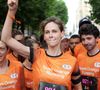 Ophélie Meunier (présentatrice) lors du marathon Orange Night Run, une boucle de 5,274 km le long des quais de Seine, pour tenter de remporter l'un des 1000 dossards pour le Marathon Pour Tous des Jeux Olympiques de Paris 2024, à Paris, France, le 17 juin 2023. © Jonathan Rebboah/Panoramic/Bestimage