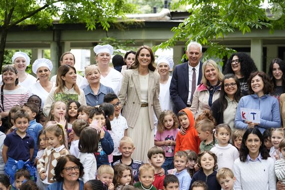 Catherine (Kate) Middleton, princesse de Galles, visite l'école maternelle Salvador Allende à Reggio Emilia (Italie), lors de son voyage consacré à la petite enfance, le 14 mai 2026.
© GOFF / Bestimage