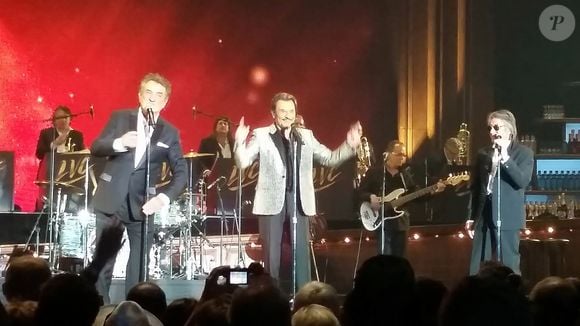 Eddy Mitchell, Johnny Hallyday et Jacques Dutronc - Premier concert "Les Vieilles Canailles" au POPB de Paris-Bercy à Paris, du 5 au 10 novembre 2014.