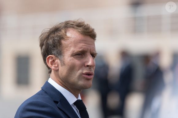 Le président de la République française, Emmanuel Macron lors d'une conférence de presse après la sortie en mer à bord du navire scientifique "Alfred Merlin" à Marseille Marseille, France, le 3 septembre 2021. © Florian Escoffier/Pool/Bestimage