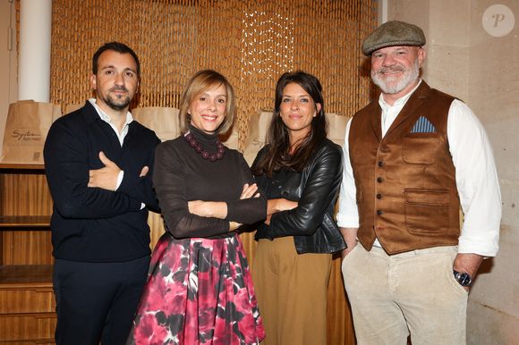 Exclusif - Stephen Mazoyer, Rachel Cann, le chef Philippe Etchebestet et sa femme Dominique - Le chef Philippe Etchebest ouvre son restaurant éphémère "Signature" du 9 au 30 octobre au 25 rue Sedaine à Paris dans le 11ème arrondissement le 8 octobre 2025. © Jean-Marc Lhomer/Bestimage