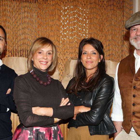 Exclusif - Stephen Mazoyer, Rachel Cann, le chef Philippe Etchebestet et sa femme Dominique - Le chef Philippe Etchebest ouvre son restaurant éphémère "Signature" du 9 au 30 octobre au 25 rue Sedaine à Paris dans le 11ème arrondissement le 8 octobre 2025. © Jean-Marc Lhomer/Bestimage