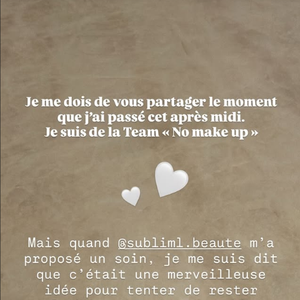 "Je me dois de vous partager le moment que j'ai passé cet après-midi. Je suis de la team 'No Make-Up' mais quand @subliml.beaute m'a proposé un soin, je me suis dit que c'était une merveilleuse idée pour tenter de rester 'fraîche' pendant les 42 kilomètres qui m'attendent au tournant le 12 avril", écrit-elle avant d'indiquer avoir opté pour un Lash Lift Coréen (ou rehaussement de cils coréen)

Laure Manaudou sur Instagram
