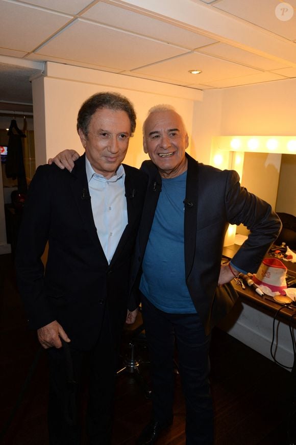 Michel Drucker et Michel Fugain lors de l'enregistrement de Vivement Dimanche à Paris, France, le 25 février 2015. Photo by Max Colin/ABACAPRESS.COM