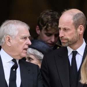 Le prince Andrew, le duc d'York et le prince William, le prince de Galles aux funérailles de la duchesse de Kent, cathédrale de Westminster. Londres, Royaume-Uni, 16 septembre 2025. Photo by Doug Peters/EMPICS/ABACAPRESS.COM