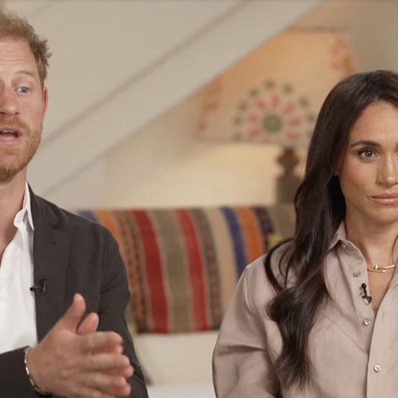 Le prince Harry, duc de Sussex et Meghan Markle, duchesse de Sussex, lors d'une interview pour l'émission CBS News Sunday Morning, diffusée le 4 août 2024. Lors de ce programme, le couple princier a évoqué leurs enfants, Archie Harrison, 5 ans et Lilibet Diana, 3 ans et leur volonté de les protéger des dangers du web. ©JLPPA / Bestimage