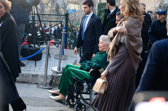 La princesse Irène de Grèce pendant le mariage du prince Nikolaos de Grèce et de Chrysi Vardinogiannis à l'église Saint Nicolas Ragavas à Athènes, le 7 février 2025. Photo by Georgos Kontarinis/Eurokinissi/ABACAPRESS.COM