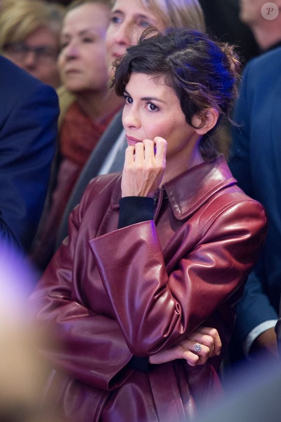 Audrey Tautou lors de l'inauguration des décorations de Noël au magasin Les Galeries Lafayette à Paris, France, le 8 novembre 2016.