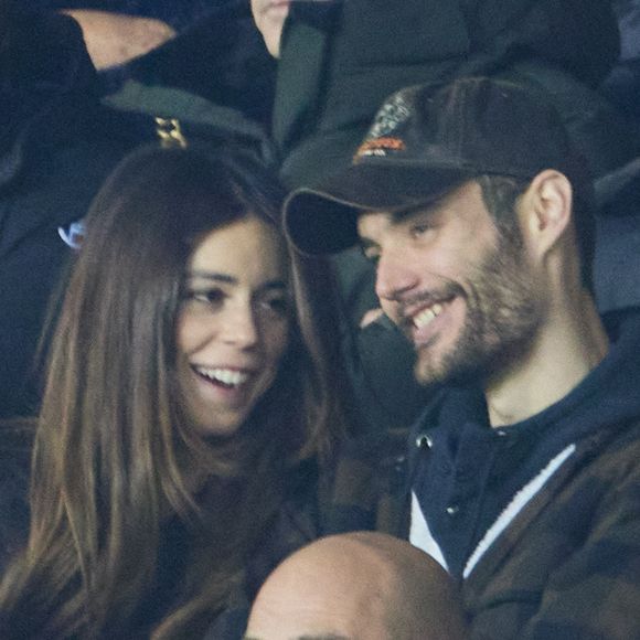 Exclusif - Louis Sarkozy et sa femme Natali Husic, Nicolas Sarkozy   - People en tribunes du match de Ligue 1 Uber Eats "PSG contre Reims" (1-1) au Parc des Princes à Paris le 29 janvier 2023. (AGENCE / BESTIMAGE).