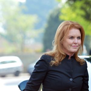 Sarah Ferguson aux obsèques de Peaches Geldof, décédée à l’âge de 25 ans, en l’église de « St Mary Magdalene and St Lawrence » dans le village de Davington en Angleterre, le 21 avril 2014. © AGENCE / BESTIMAGE