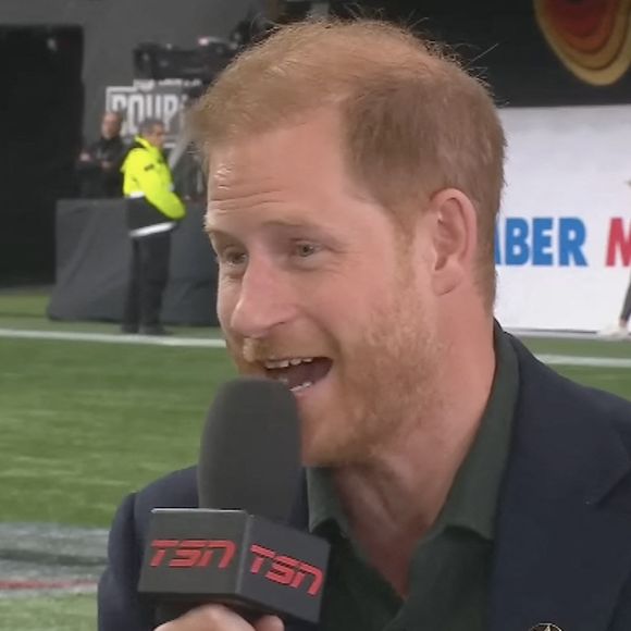 Le prince Harry intervient à la télévision après un match de football au Canada en 2024. © TSN via JLPPA/Bestimage