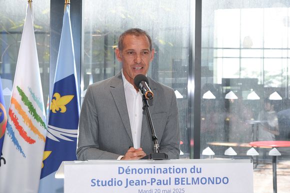 Exclusif - Paul Belmondo inaugure le studio Jean-Paul Belmondo sur le campus Georges Méliès de l'université Côte d'Azur à Cannes, le 20 mai 2025. David Lisnard, maire de Cannes, Jeanick Brisswalter, président d'Université Côte d'Azur étaient présents à cet événement, organisé en marge du 78ème Festival International du Film de Cannes.

Photo : LIONEL URMAN  / BESTIMAGE