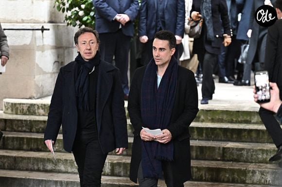 Stéphane Bern et Yori Bailleres lors de la cérémonie funéraire de Frédéric Mitterrand à l'église Saint-Thomas-d'Aquin à Paris, en France, le 26 mars 2024. 

Photo de DNPhotography/ABACAPRESS.COM