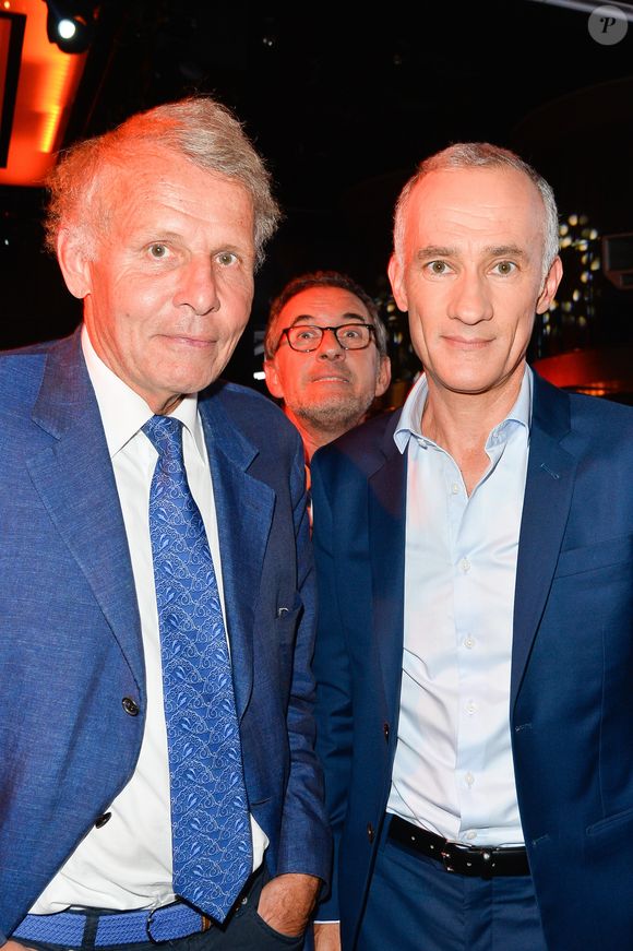 Exclusif - Patrick Poivre d'Arvor, Christophe Dechavanne et Gilles Bouleau - Soirée d'anniversaire des 30 ans de TV Magazine au Pavillon des Champs-Elysées à Paris le 17 octobre 2017. © Coadic Guirec/Bestimage