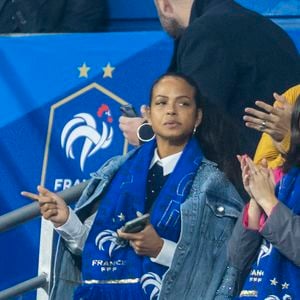 M. Pokora (Matt Pokora), sa femme Christina Milian assistent au match de la 5ème et avant-dernière journée de Ligue des nations entre la France et l'Autriche (2-0) au Stade de France à Saint-Denis le 22 septembre 2022.