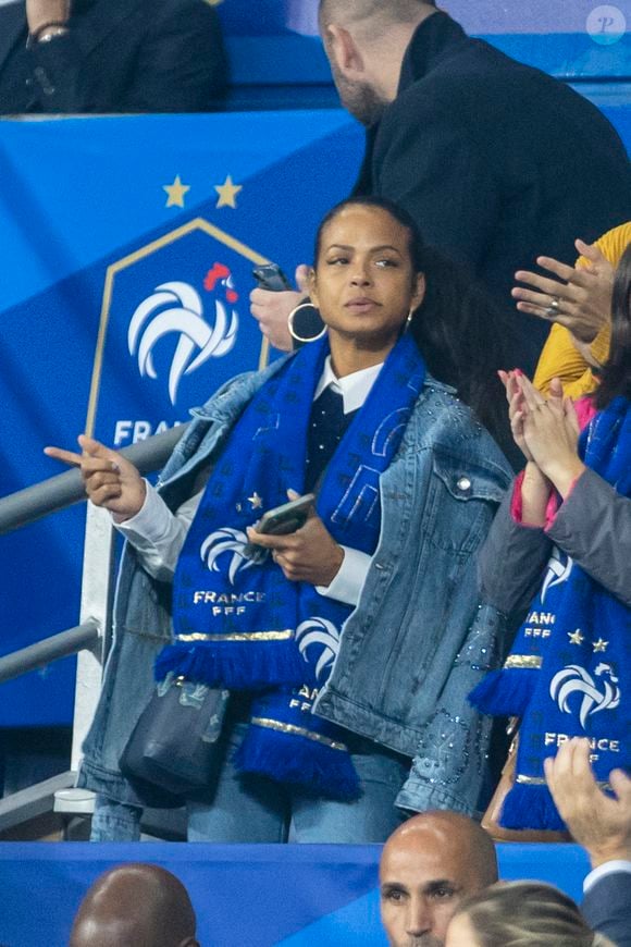 M. Pokora (Matt Pokora), sa femme Christina Milian assistent au match de la 5ème et avant-dernière journée de Ligue des nations entre la France et l'Autriche (2-0) au Stade de France à Saint-Denis le 22 septembre 2022.