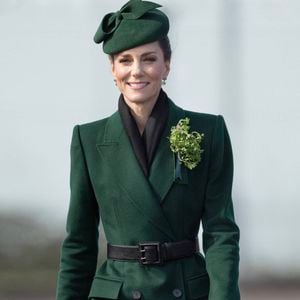 La princesse Catherine (Catherine "Kate" Middleton, princesse de Galles), visite du 1er bataillon des Irish Guards à l'occasion du défilé de la Saint-Patrick à la caserne de Mons à Aldershot, Grande-Bretagne, 17 mars 2026.
© Dana Press / Bestimage