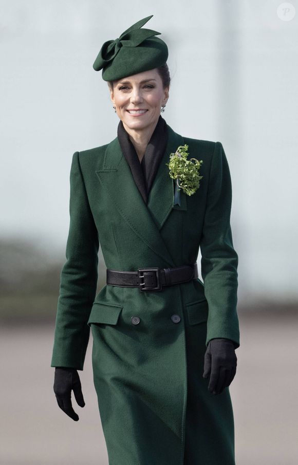 La princesse Catherine (Catherine "Kate" Middleton, princesse de Galles), visite du 1er bataillon des Irish Guards à l'occasion du défilé de la Saint-Patrick à la caserne de Mons à Aldershot, Grande-Bretagne, 17 mars 2026.
© Dana Press / Bestimage