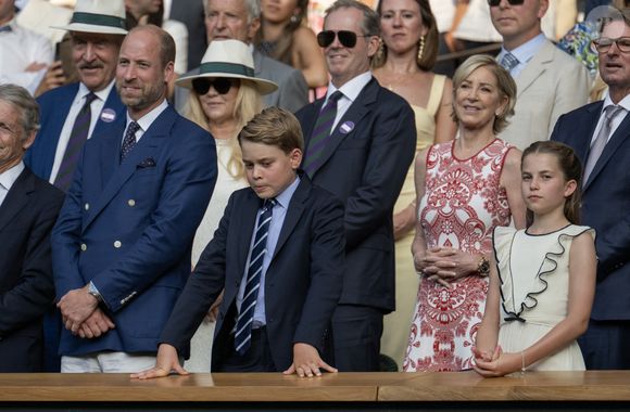 Le prince William, La princess Kate, le prince George et la princess Charlotte assistent à finale homme du tournoi de tennis de Wimbledon le 13 juillet 2025. GOFF INF / BESTIMAGE