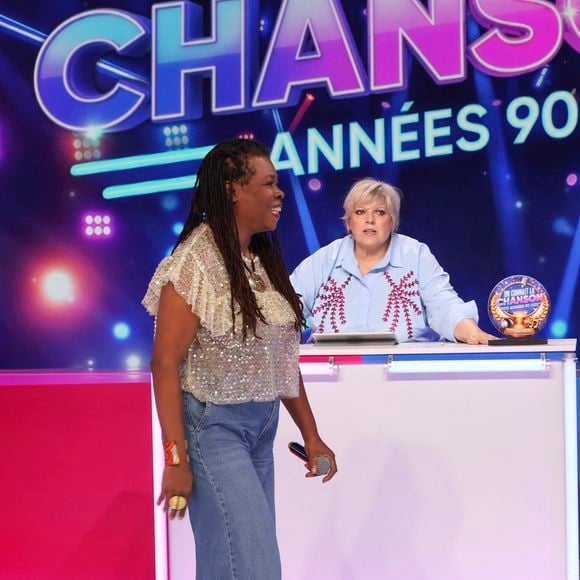 Exclusif - Laurence Boccolini, Princesse Erika, lors de l'enregistrement de l'émission "On Connait La Chanson Années 90", présentée par L.Boccolini et diffusée le 19 mai 2026 sur W9, à Paris, France, le 8 avril 2026. © Jack Tribeca/Bestimage