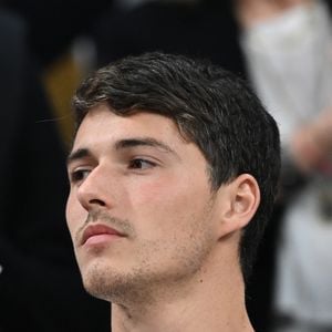 Dylan Deschamps en tribune du match de demi-finale opposant la France au Maroc lors de la Coupe du Monde 2022 au stade Al-Bayt, à Doha, Qatar, le 14 décembre 2022. La France a gagné 2-0. © Philippe Perusseau/Bestimage