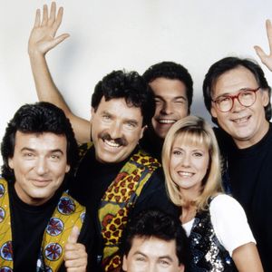 Archive - Portrait des Musclés du Club Dorothée (Bernard Minet, Eric  Bau, Claude Chamboisier dit Framboisier et René Morizur) et Dorothée (Frédérique Hoschedé) à Paris, le 26 juin 1992. 

Photo : Cédric Perrin / Bestimage
