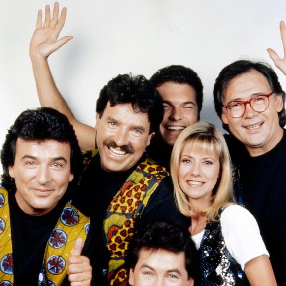 Archive - Portrait des Musclés du Club Dorothée (Bernard Minet, Eric  Bau, Claude Chamboisier dit Framboisier et René Morizur) et Dorothée (Frédérique Hoschedé) à Paris, le 26 juin 1992. 

Photo : Cédric Perrin / Bestimage