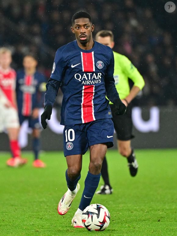 Ousmane Dembélé PSG lors du match de Ligue 1 McDonald's opposant le Paris Saint-Germain (PSG) à L’AS Monaco (Score 4/1 au Parc des Princes à Paris, France, le 8 février 2025. © Christian Liewig/Bestimage