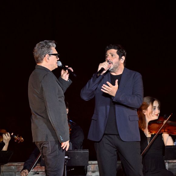 Marc Lavoine et Patrick Fiori durant Corsu Mezu Mezu, le concert emmené par Patrick Fiori qui a eu lieu au stade Orange Vélodrome à Marseille, le 22 mai 2026, diffusé le 28 août sur France 3.. © Bruno Bebert/Bestimage