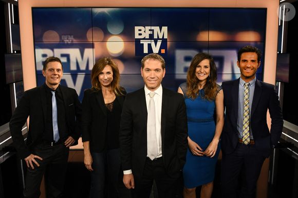 Guillaume Sechet, Sandra Larue, Christophe Person, Daniela Prepeliuc et Marc Hay à BFMTV le 15 septembre 2017 à Paris, France. Photo par Laurent Zabulon/ABACAPRESS.COM