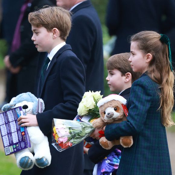 Prince Louis, Princesse Charlotte, Prince George - La famille royale britannique se rend à la messe de Noël à Sandringham le 25 décembre 2024 (Julien Burton / Bestimage).