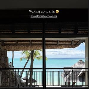 Iris Mittenaere a partagé des images de la villa dans laquelle elle loge à l'île Maurice au Royal Palm Beach Comber, vendredi 20 mars 2026 via Instagram @irismittenaere