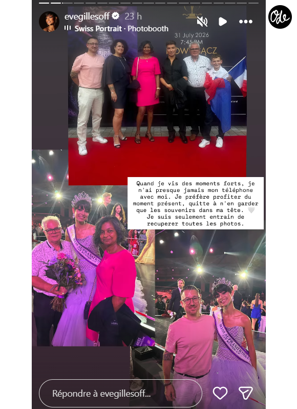 L'ancienne Miss France 2024 a décroché le titre historique de première dauphine.

Eve Gilles peut compter sur le soutien de ses proches, notamment de son compagnon Simon Favier.