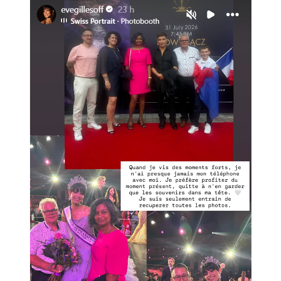 L'ancienne Miss France 2024 a décroché le titre historique de première dauphine.

Eve Gilles peut compter sur le soutien de ses proches, notamment de son compagnon Simon Favier.