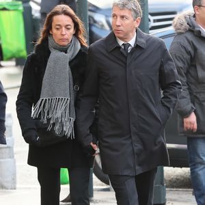 Stéphane Courbit et sa femme - Obsèques de Andrée Sarkozy (mère de N.Sarkozy), dite Dadue née Andrée Mallah, en l'église Saint-Jean-Baptiste à Neuilly-Sur-Seine. Le 18 décembre 2017 AGENCE / BESTIMAGE