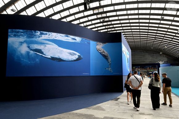 Visite inaugurale de "La Baleine", le temps de l'UNOC, la conférence de l'ONU sur les océans, en présence de Christian Estrosi, le maire de Nice, Olivier Poivre d’Arvor, l'ambassadeur pour les pôles et les enjeux maritimes au Ministère de l’Europe et des Affaires étrangères, Laurent Hottiaux, le nouveau préfet des Alpes-Maritimes, Ashok Adicéam, le délégué général de l'UNOC en charge du projet, Richard Chemla. l'adjoint délégué à la transition écologique et énergétique, à la santé et au bien-être, et Olivier Bettati, délégué général de la mission UNOC à la mairie de Nice, au Palais des expositions à Nice, le 2 juin 2025.
© Bruno Bebert/Bestimage
