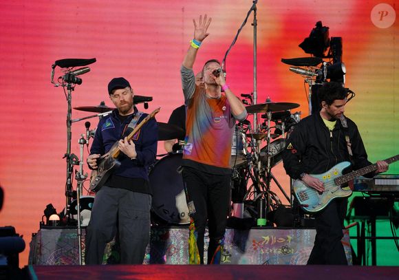 Photo d'archives du 31/05/23 de Coldplay en concert à l'Ethiad Stadium de Manchester dans le cadre de leur tournée mondiale Music Of The Spheres. © Peter Byrne/PA Wire : Peter Byrne/PA Wire