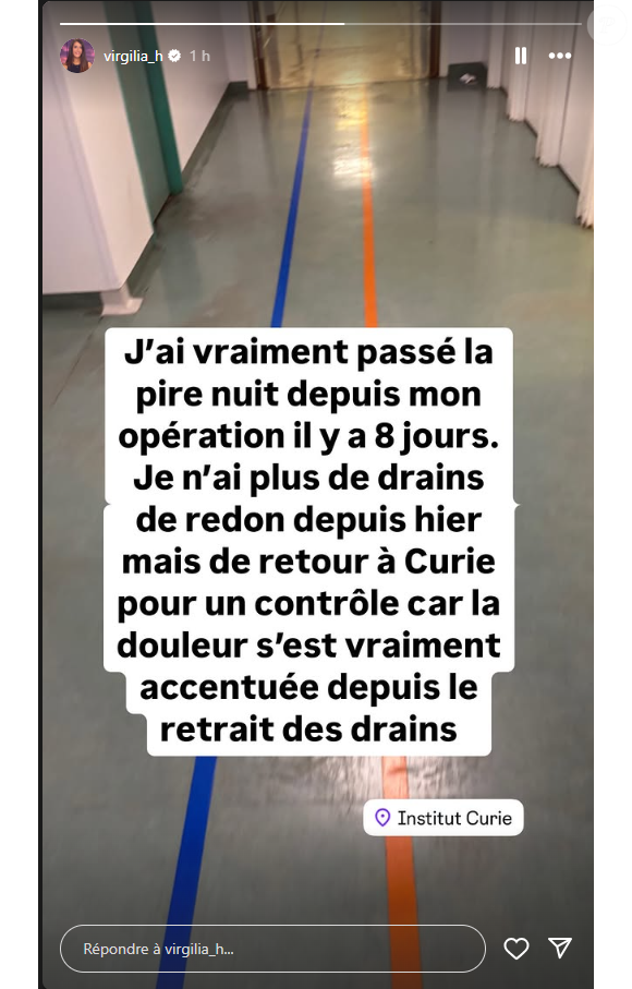 Et la douleur s'est intensifiée
Virgilia Hess donne de ses nouvelles en story Instagram, le 2 avril 2025