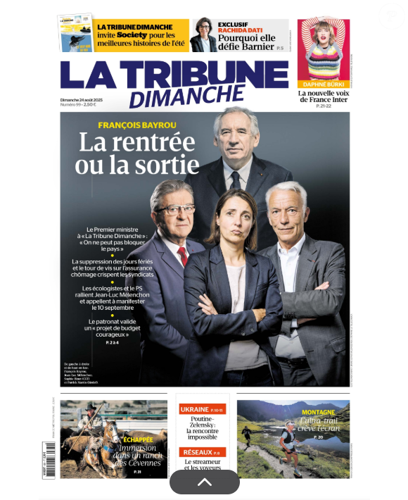 Couverture de "La Tribune du dimanche" le 24 août 2025.