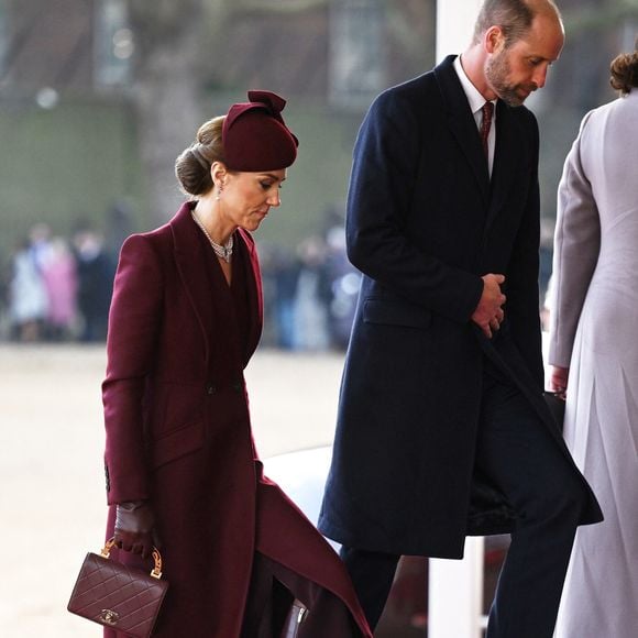 Le prince William, prince de Galles, et Catherine (Kate) Middleton, princesse de Galles - Cérémonie de bienvenue pour la visite d'État de l'émir du Qatar Tamim ben Hamad Al-Thani à Londres, le 3 décembre 2024.