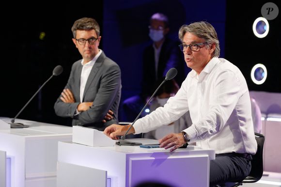 Semi-exclusif - Maxime Switek, Alain Marschall - Conférence de presse de rentrée de BFMTV saison 2021/2022 à l'Altice Campus à Paris, France, le 25 août 2021. © Christophe Clovis/Bestimage
