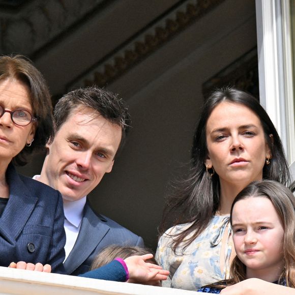 La princesse Stéphanie de Monaco, Louis Ducruet et Pauline Ducruet -  Le prince de Monaco fête son anniversaire (66 ans) en famille sur la Place du Palais princier de Monaco, le 14 mars 2024. © Bruno Bebert/Bestimage