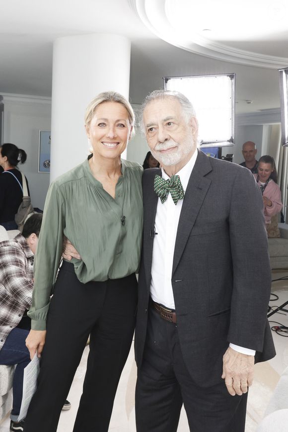 Exclusif - Francis Ford Coppola et Anne-Sophie Lapix au Carlton Cannes, a Regent Hotel pour l’enregistrement du JT de 20h de France 2 en marge du 77ème Festival International du Film de Cannes, France, le 16 mai 2024. © Jack Tribeca/Bestimage