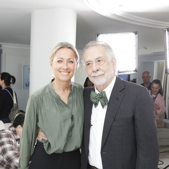 Exclusif - Francis Ford Coppola et Anne-Sophie Lapix au Carlton Cannes, a Regent Hotel pour l’enregistrement du JT de 20h de France 2 en marge du 77ème Festival International du Film de Cannes, France, le 16 mai 2024. © Jack Tribeca/Bestimage