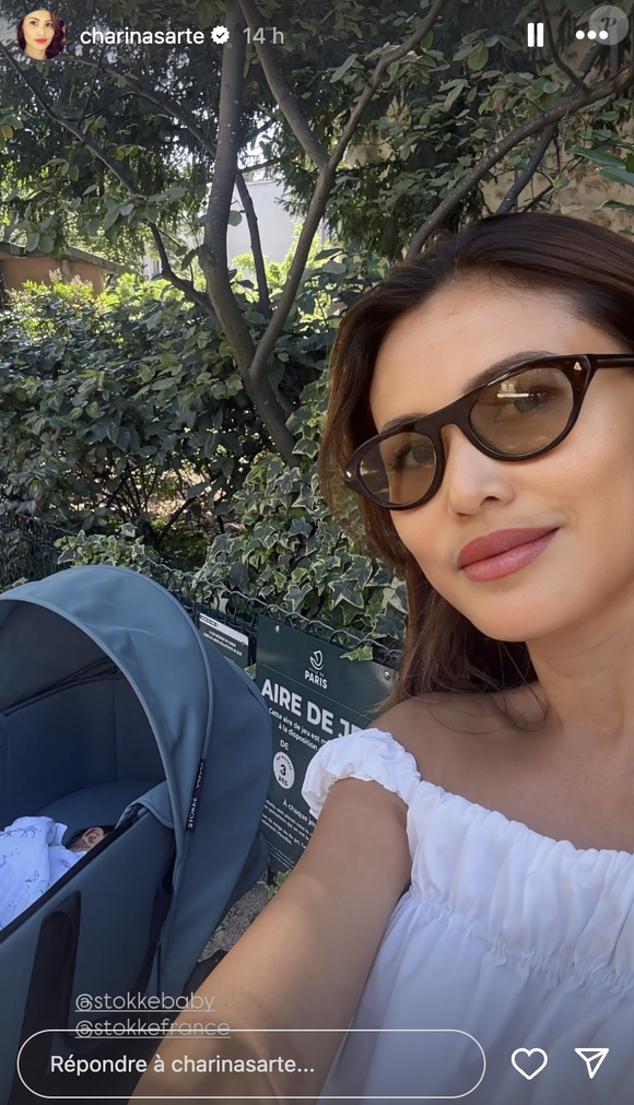 Ce mercredi 20 août, la femme de Valentin Kretz a partagé une photo d'elle aux côtés d'un nouveau-né. Capture d'écran de la story Instagram de Charina Sarte.