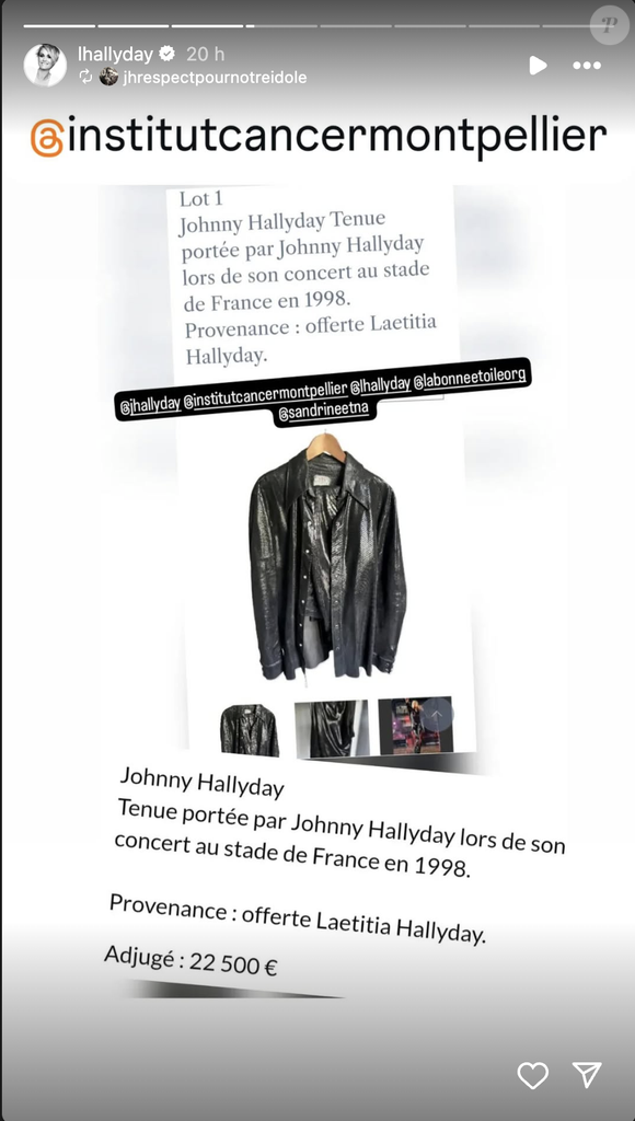 Don de Laeticia Hallyday de la veste de son défunt mari achetée 22.500 euros.