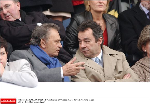 "© Edwin Cook/ABACA. 31891-12. Paris-France, 27/01/2002. Roger Hanin & Michel Denisot au "Grand Prix d'Amérique".